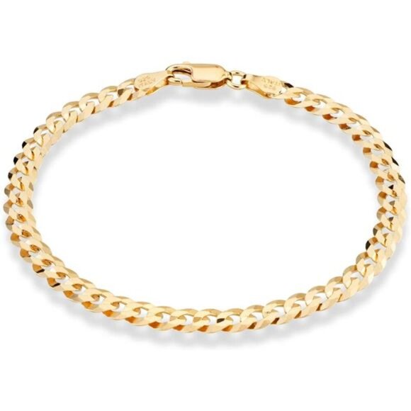 18K Gold Over Italian 5mm Solid Diamond-Cut Cuban Link Curb Chain Bracelet